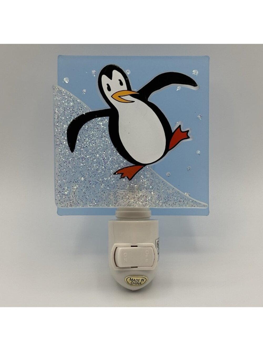 Penguin Sliding on Ice Night Light Glitter Acrylic Child Kid Bedroom Novelty